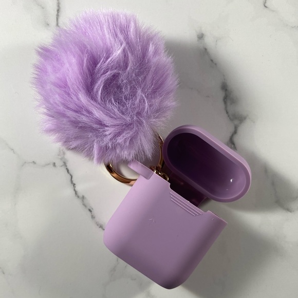 Lavender Pom Pom Case for Airpods 1 & 2 - Picture 4 of 6